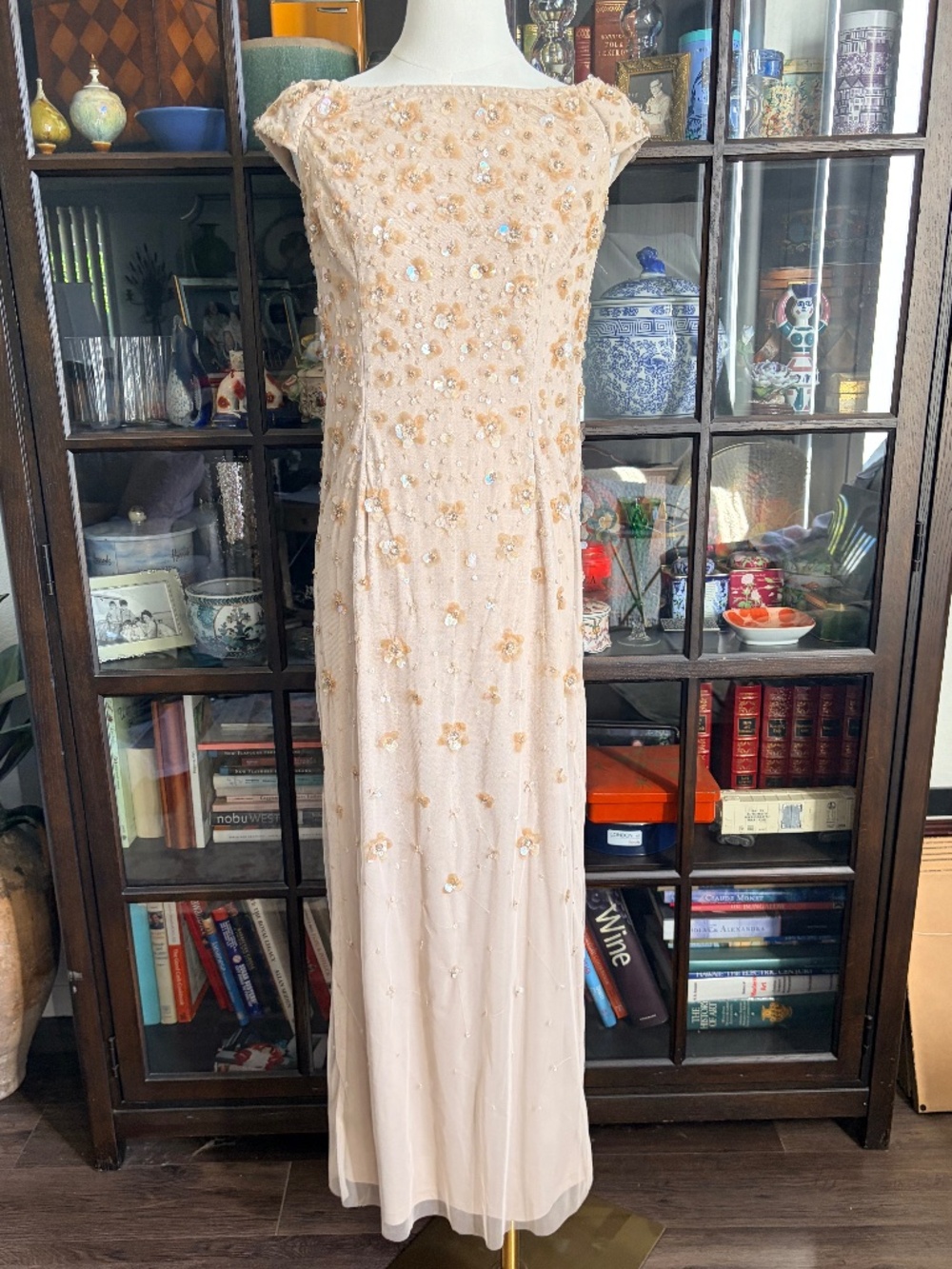 Adrianna Papell Floral Sequin Column Gown size 8